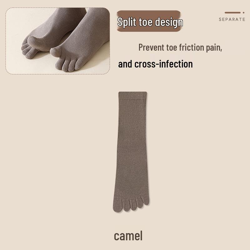 

Мужские хлопковые спортивные носки с пятью пальцами - Влагоотводящие, устойчивые к запаху и длиной до середины икры для осени и зимы. One Size