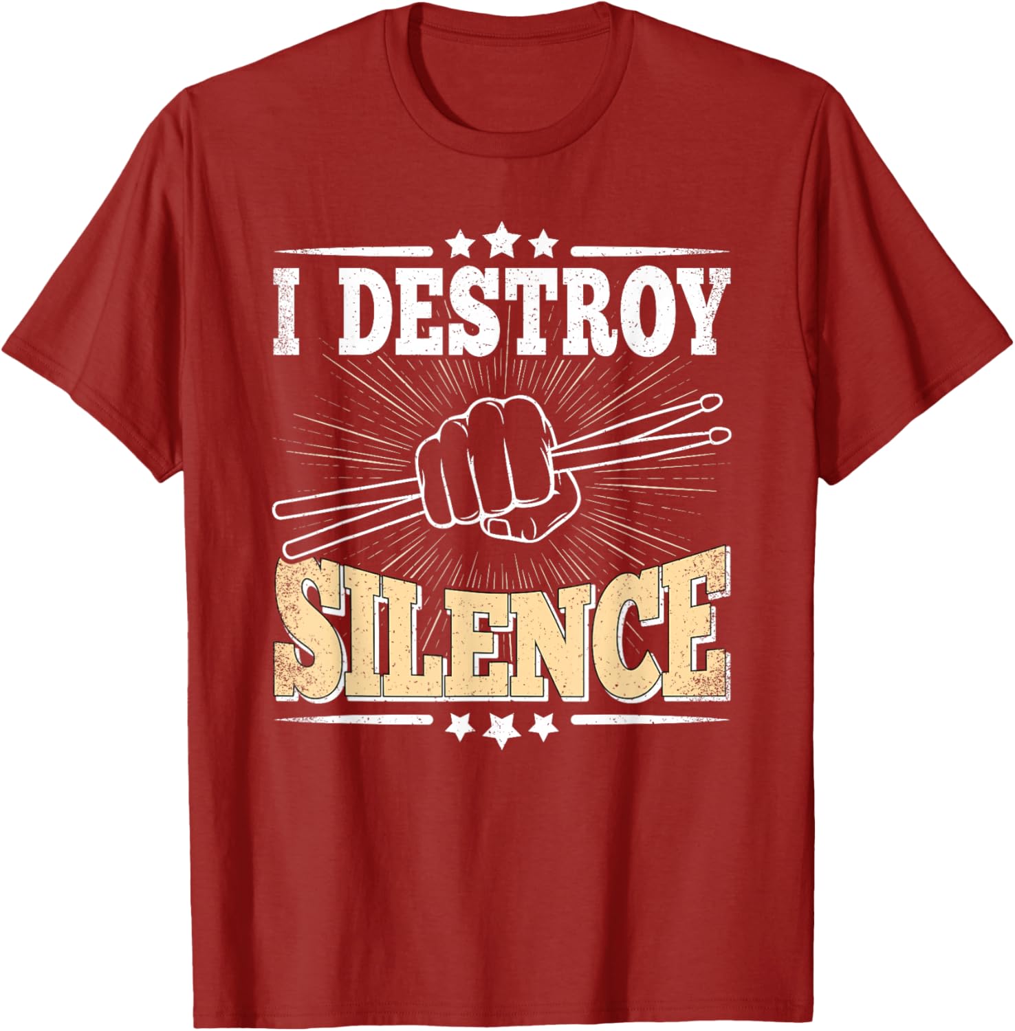 Drummer I Destroy Silence Funny Drumming Men s Short Sleeve Cotton Graphic Tee S