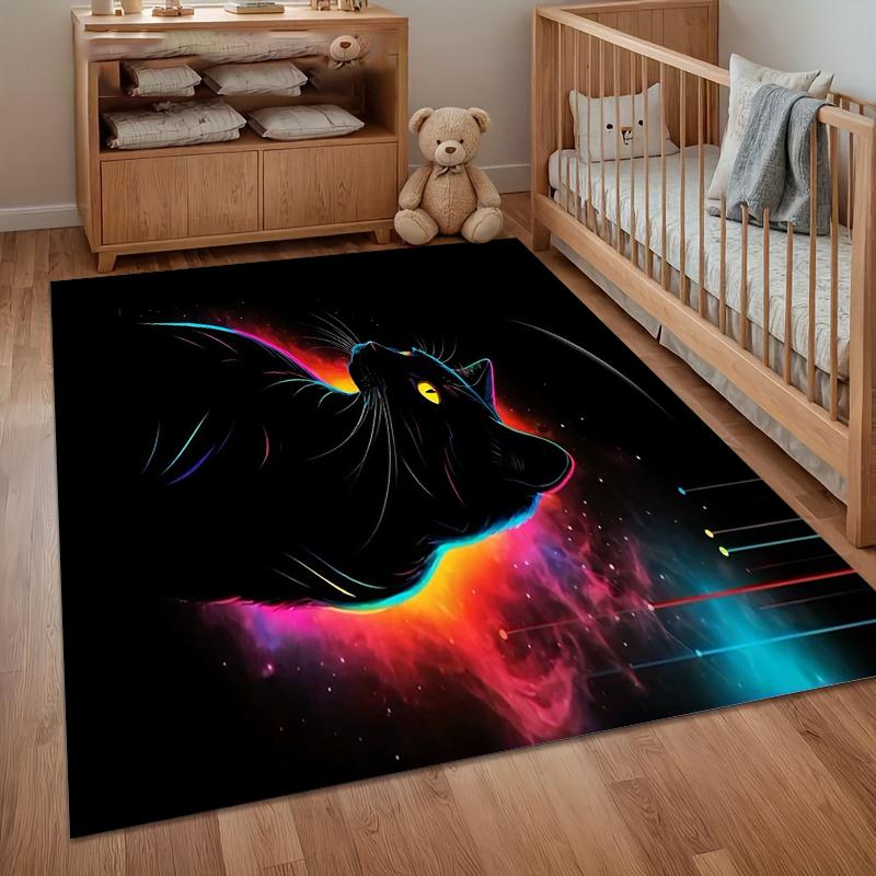

1pc Cosmic Black Cat Rug Neon Galaxy Pattern Non Slip Floor Mat for Living Room Bedroom Gothic Home Decor Carpet Area Rug 40X60cm