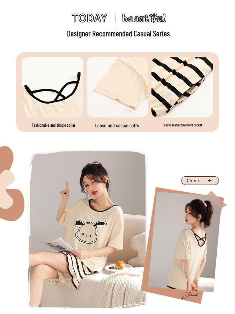 Women's Plus Size Short Sleeve Modal Cotton Pajama Set - Lightweight and Suitable for Outdoor Wear