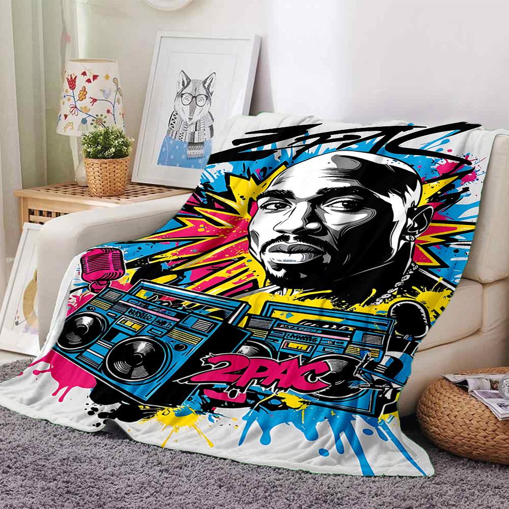 

1pc 2PAC Boombox Themed Printed Soft and Comfortable Home Blanket, Small Throw Blanket, Nap Blanket, Suitable as a Gift l051 80cmx120cm(31inx47in)