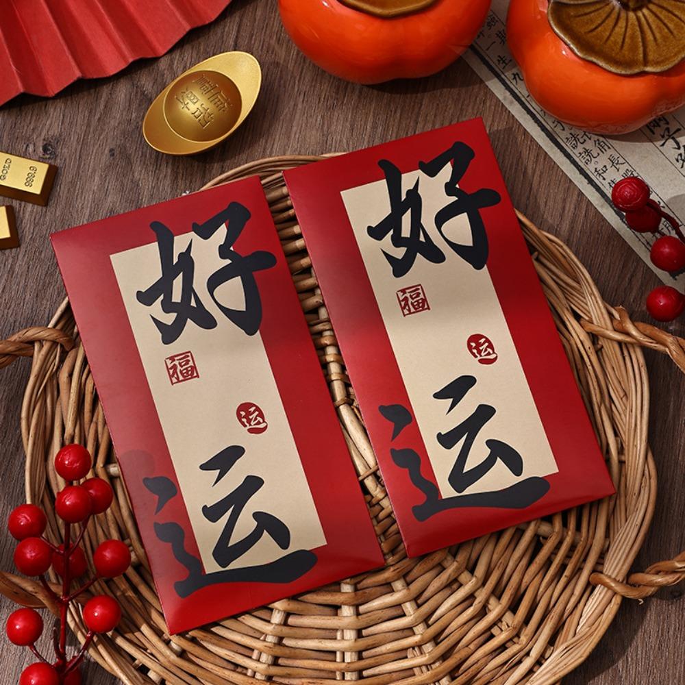 6pcs Blessing Chinese Calligraphy Red Envelopes Hongbao Red Packet New Year Money Pocket Bonus