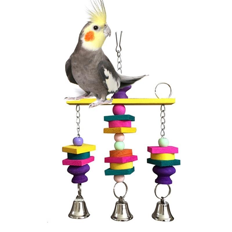Articole pentru animale de companie de uz casnic Jucărie colorată pentru păsări Papagal Leagăn de lemn suspendat Clopoței Peruchie Papagal Mic Cockatiel Articole Unelte Accesorii