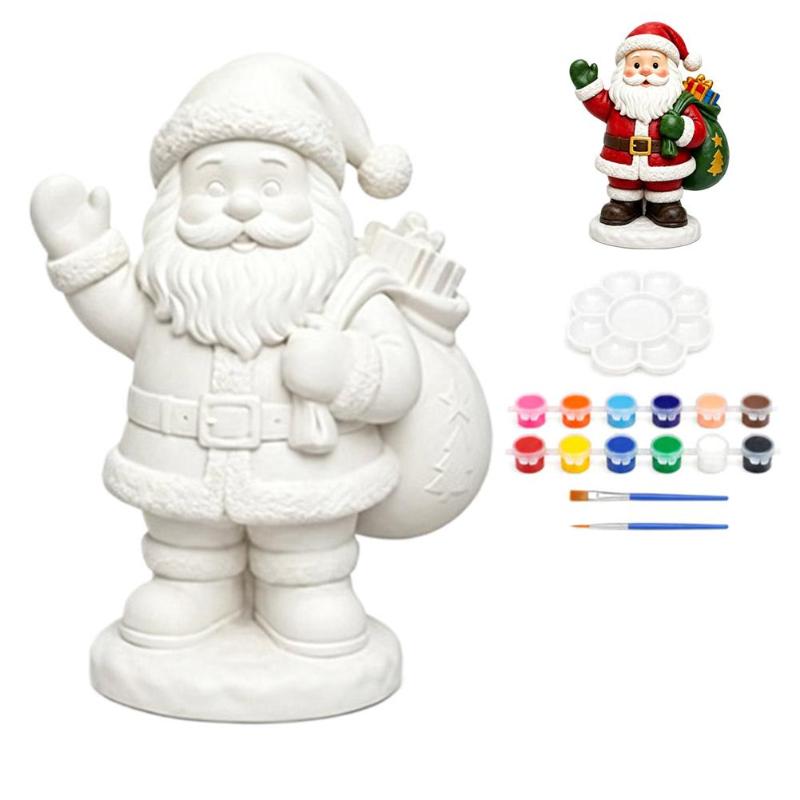 Diy Christmas Santa Claus/Snowman/Deer Plaster Figurine Painting Kit Kids Graffiti Paint Set Toys Holiday Keepsake Gift Ornament