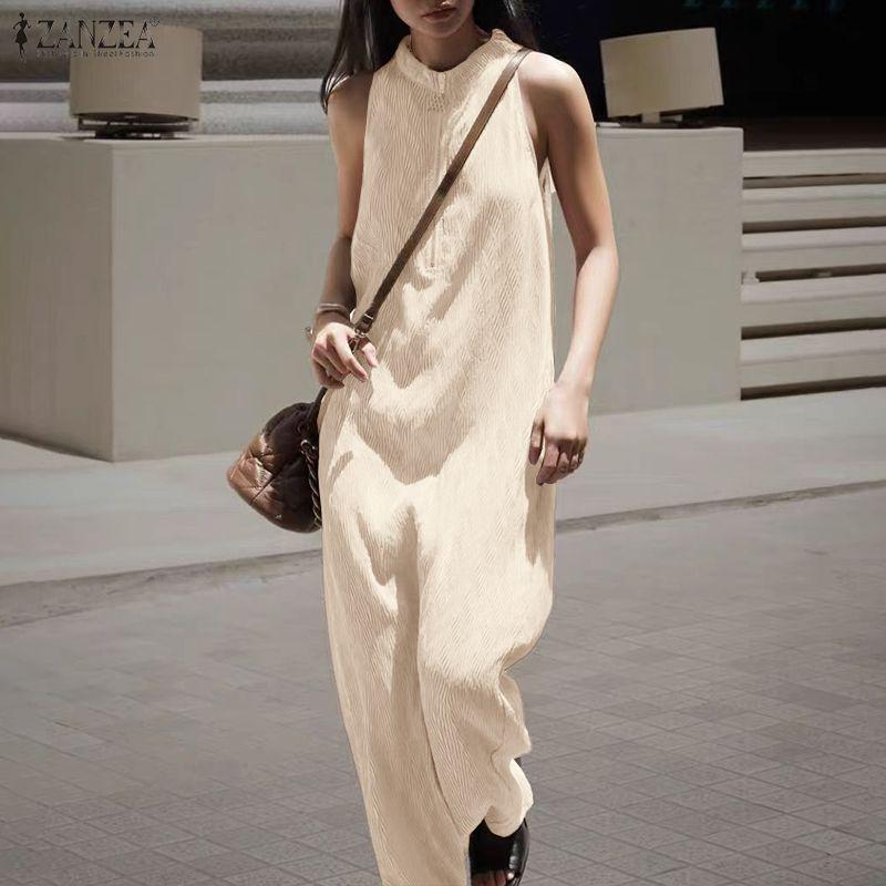ZANZEA Women Elegant Casual Round Neck Loose Sleeveless Long Jumpsuits