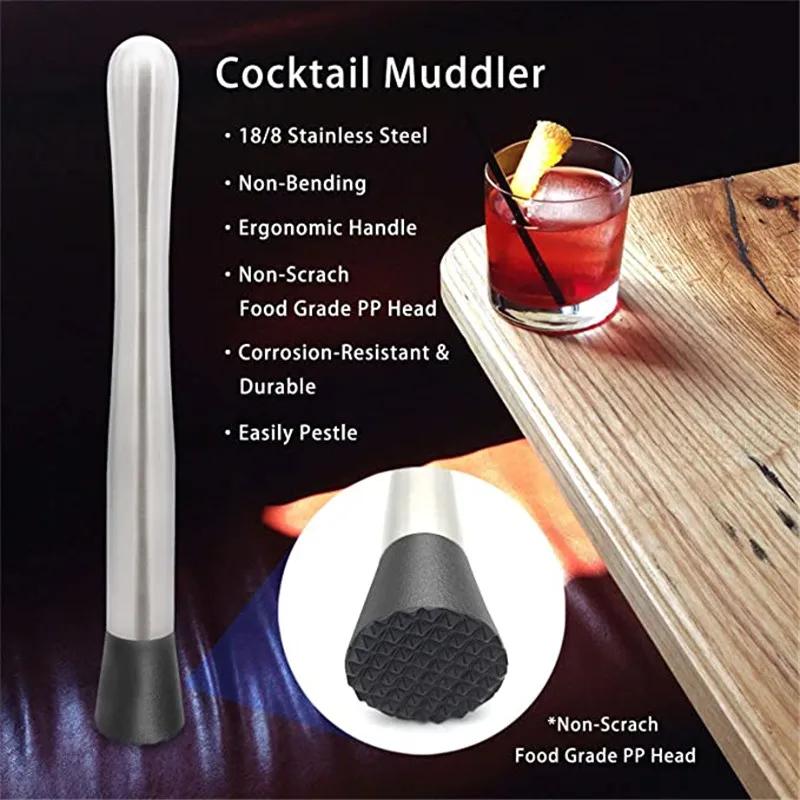 8 Inch Cocktail Muddler and Mixing Spoon, Stainless Steel Cocktail Muddler Home Bar Bartender Tool Barware Set