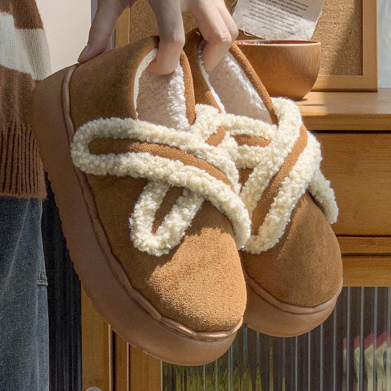 Lamb Wool Cotton Slippers Thick-soled Velvet Autumn and Winter Warm Indoor Home and Outdoor Wear Velcro All-inclusive Heel Cotton Shoes