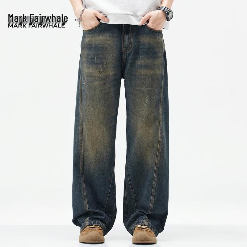 Mark Fairwhale Men's Retro Distressed Loose Straight-Leg Jeans