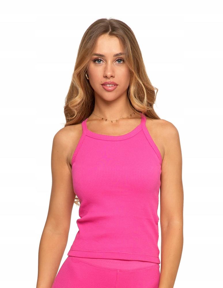 Women's Cotton Top with a Delicate Rib, Sleeveless, Comfortable, MORAJ S FUCHSIA