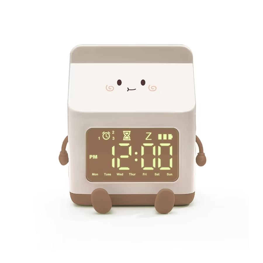 1pc new multi-functional LED milk carton alarm clock, can display the time/date, with voice control mode