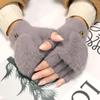 Women's winter warm plush gloves student finger-exposed flip gloves outdoor gloves thickened and cold-proof