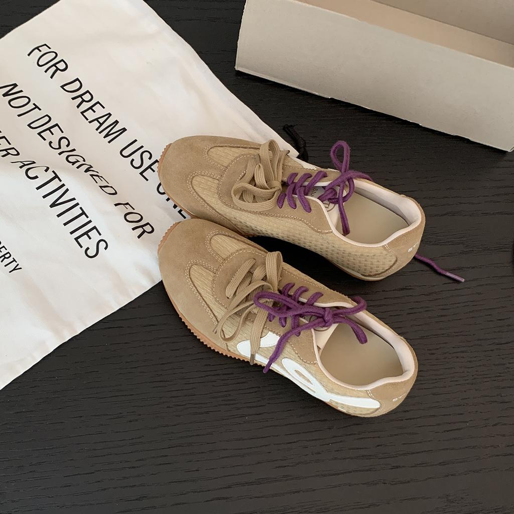 2025 autumn retro contrasting color mandarin duck shoelaces texture casual board shoes women's round head versatile platform German training shoes