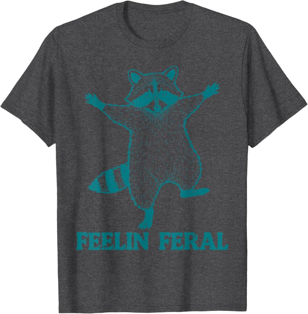 Raccoon Feelin Feral Funny Graphic Tee Casual Short Sleeve Cotton TShirt for Men Women