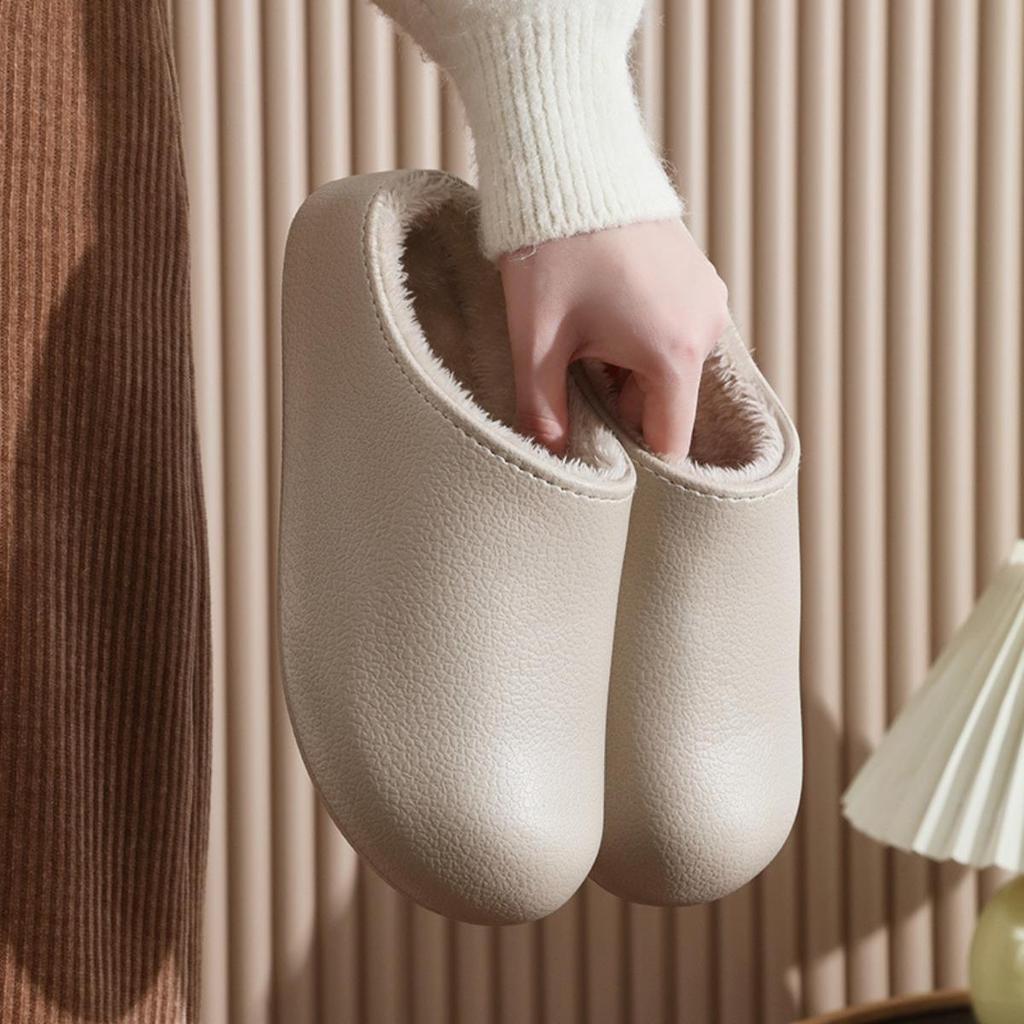 Winter New Velvet Warm Indoor Home Outdoor Simple Design Solid Color Comfortable Couple's Soft Soled Thin Shoes
