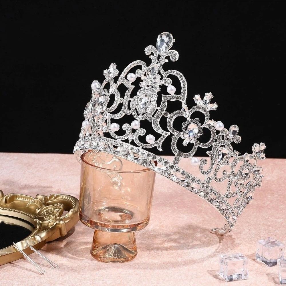 Koreanischer Stil Metall Prinzenkronen Bar Mitzwa Krone Runde Tiaras Retro Barock Kristallkrone Königin