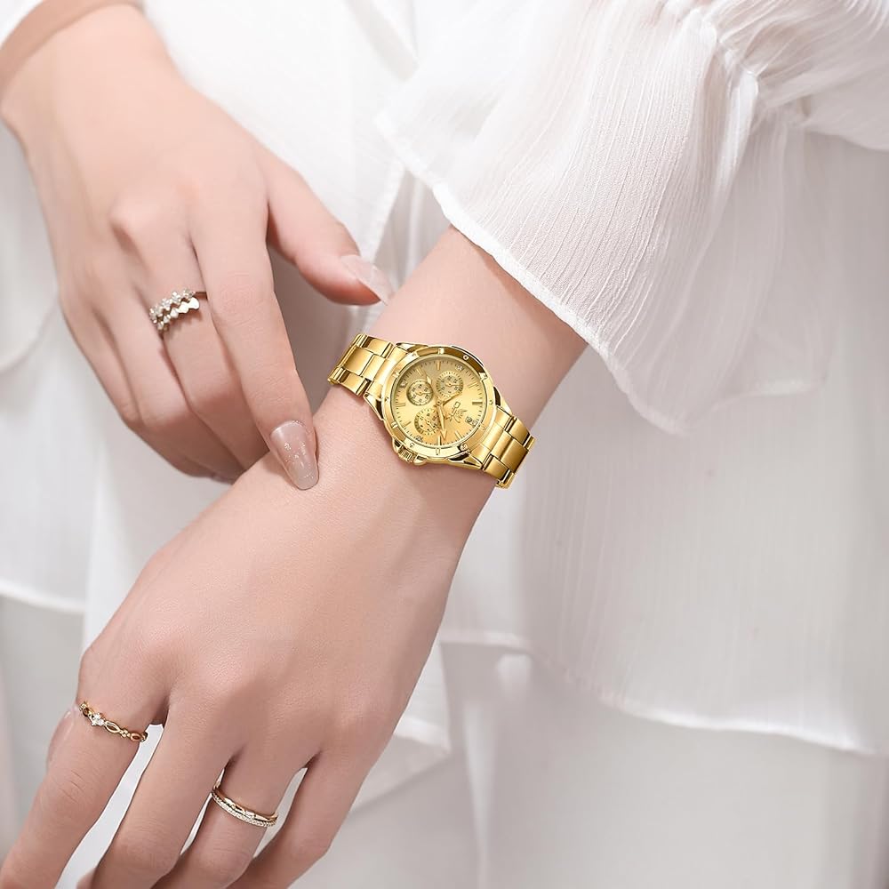OPK Women's Elegant Simple Quartz Watch Waterproof Luminous Gold