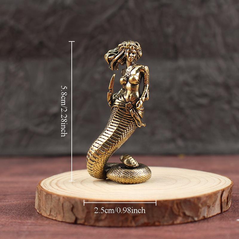 Латунная статуя Медузы Фигура древнегреческой мифологии Скульптура женщины-змеи Украшение Фигурка кобры Украшения для дома, офиса, рабочего стола