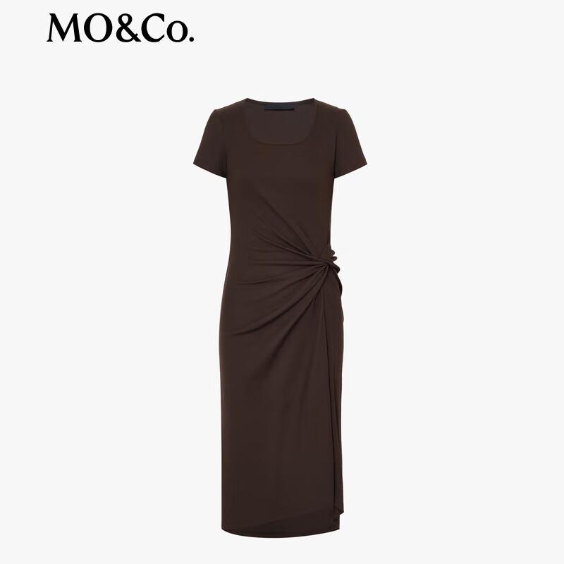 MO&Co. Women's Deconstructed Twist High-Waist Short-Sleeve Long Dress