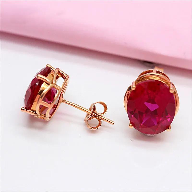 Boucles d'oreilles pendantes ovales classiques en rubis incrusté pour femmes, luxe rouge zircon fiançailles zircon pour cadeau petite amie