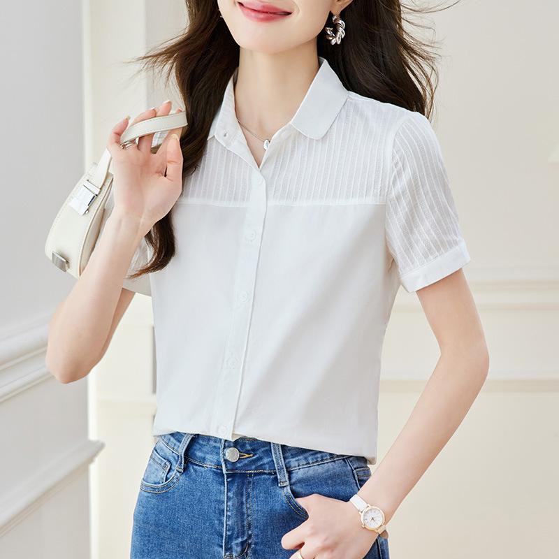 Solid Color Lapel Shirt Summer New Simple Short-sleeved Thin Top