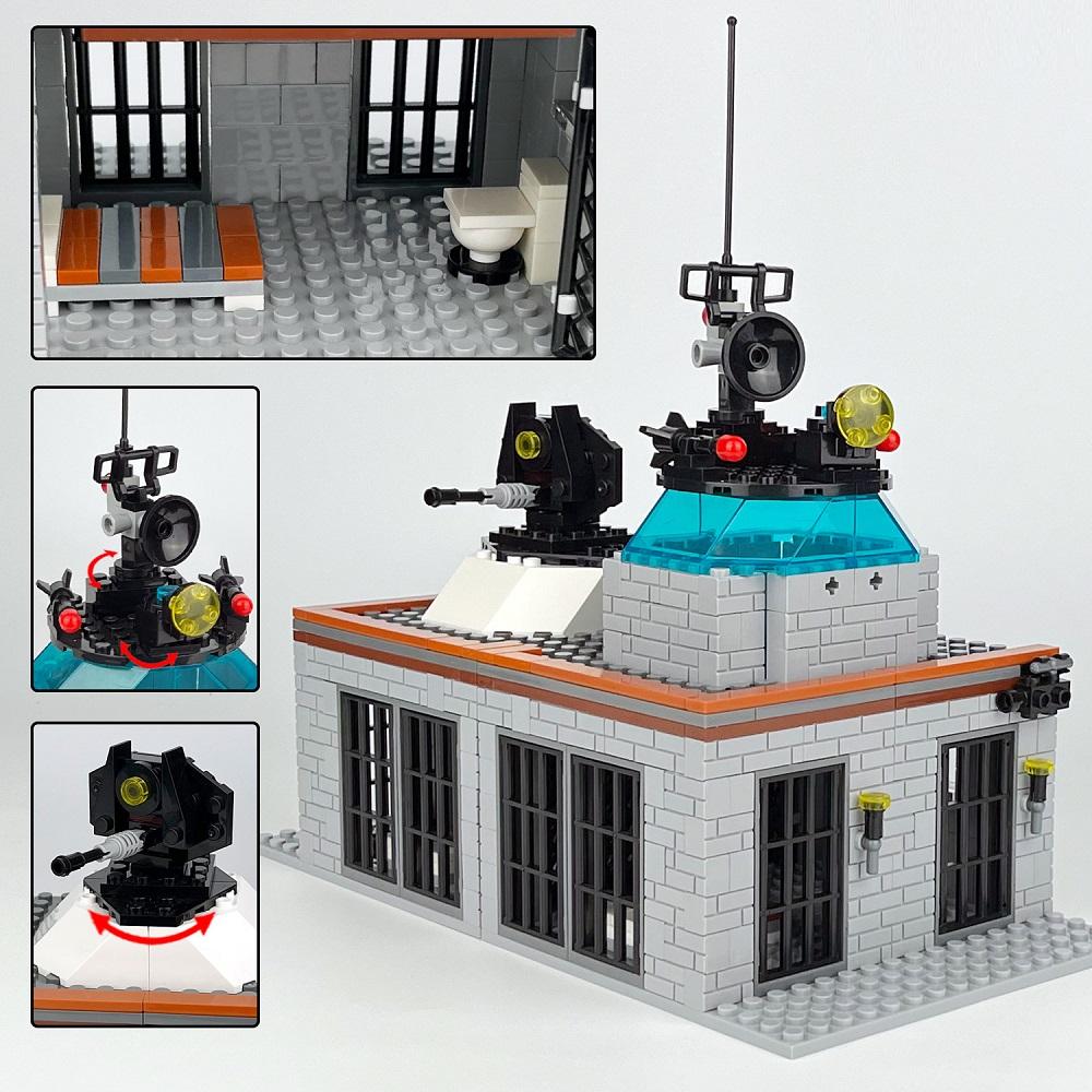 Activating Toys Militarys Scene Sea Iceland Prison Jail Sea Prisoner Police Station Wire Mesh Cage Building Blocks Adults Sets Bricks Moc Gift