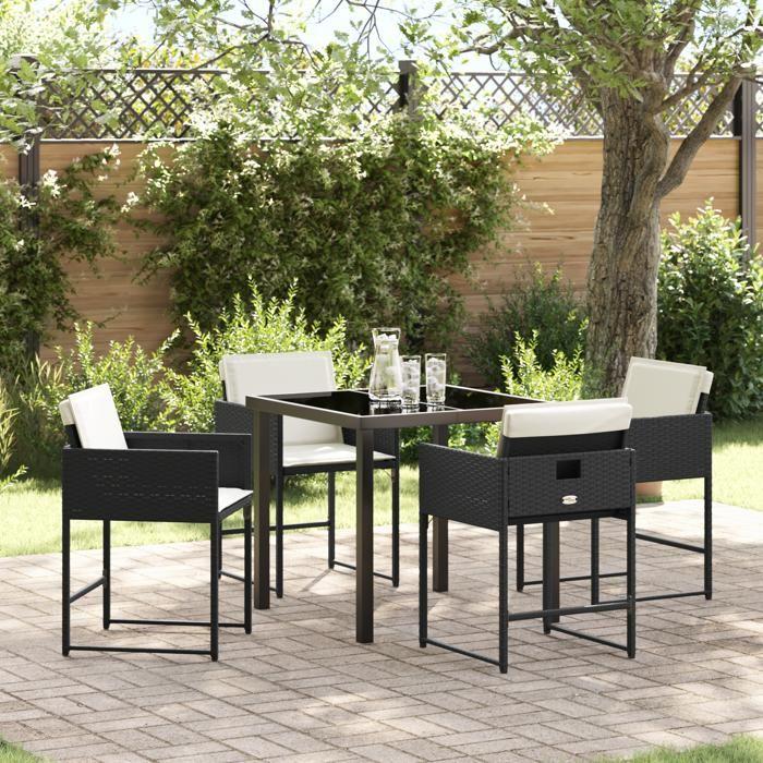 VidaXL Ensemble de salle à manger de jardin 5 pièces avec coussins en rattan poly noir 3380004