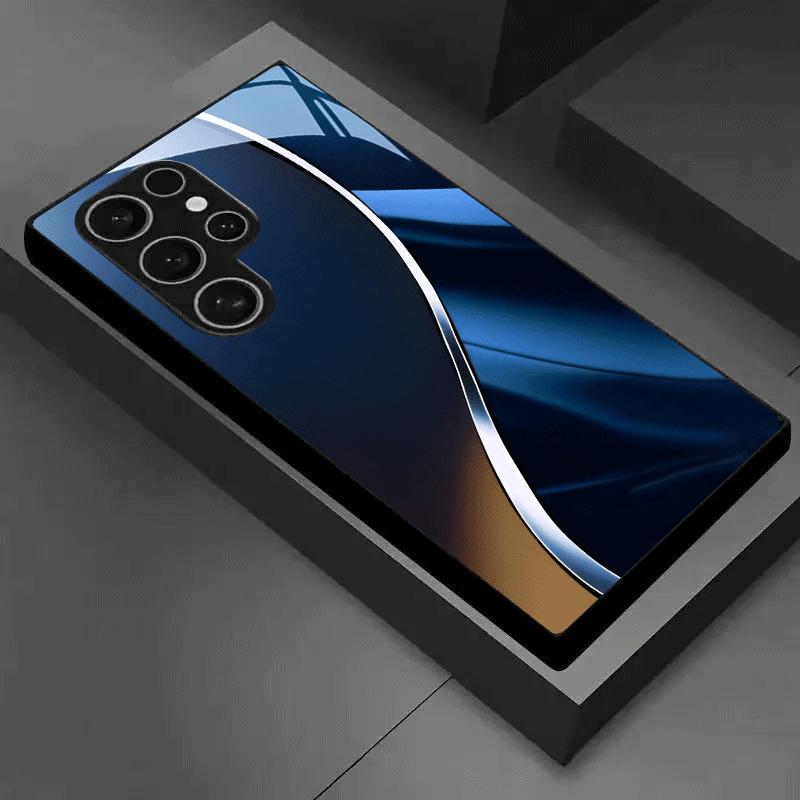 Schwarz-Silber-Fokus Kaltgehärtetes Glas Handyhülle geeignet für Samsung Galaxy S26 S25 S24 S22 S21 S20 FE/Ultra/Plus Sturzfest