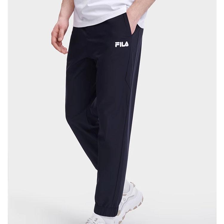Fila Solid Color Logo Print Cuffed Loose Sports Casual Pants Men Bottoms Legendary-Blue F11M328605F-NV