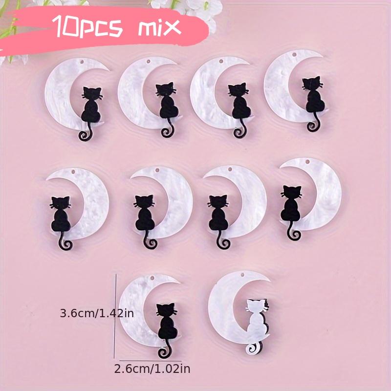 Approximately 10 pieces of Moon Cat Acrylic Jewelry DIY Pendant Earrings Necklace Accessories 10pcs