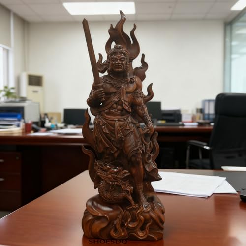 Standing Acala Statue, Carved from Premium Natural Boxwood (Antique Finish), Guardian Deity for Those Born in the Year of the Rooster (21.5cm H x 8cm