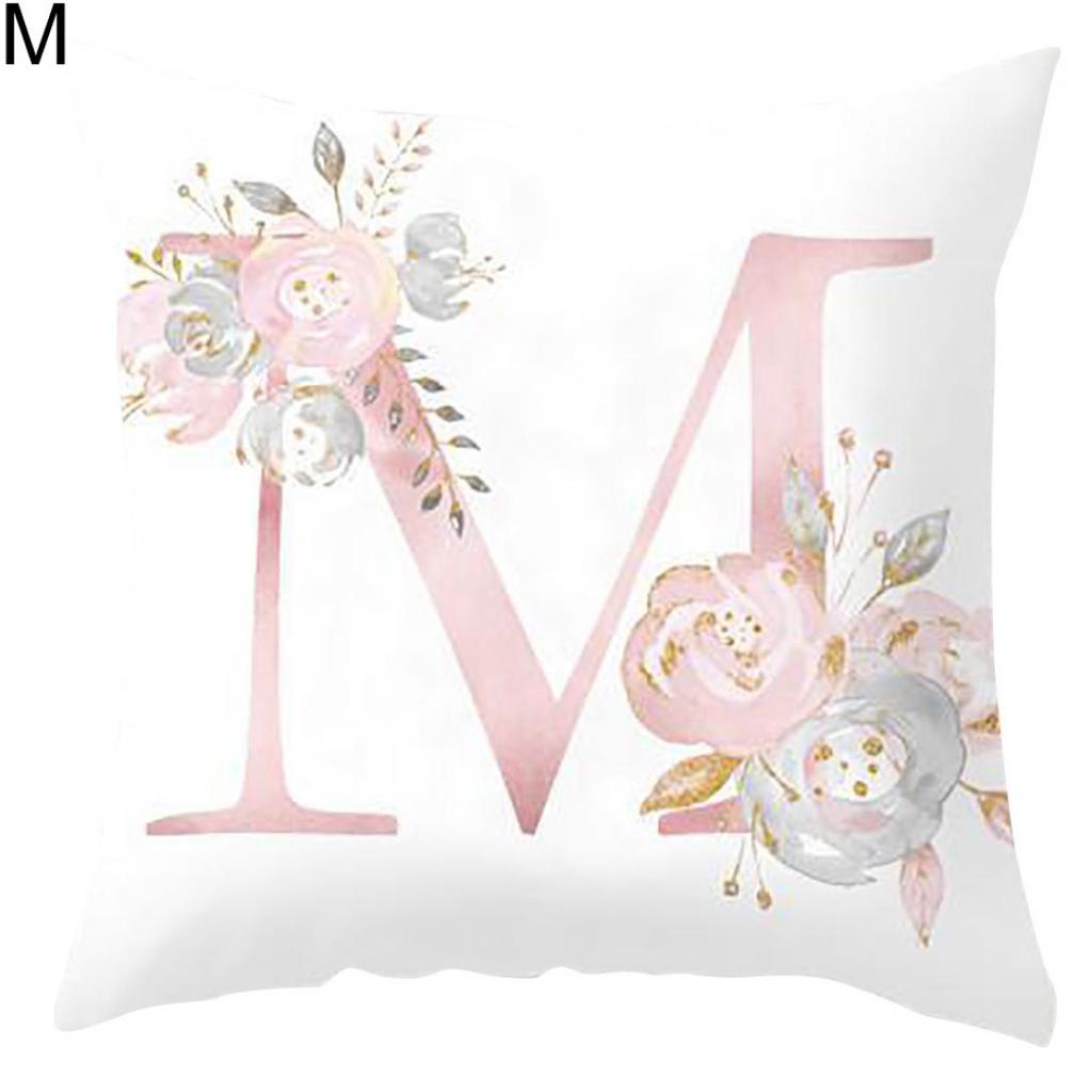 Orion English Alphabet Floral Print Pillow Case Waist Cushion Cover Wedding Bed Decor