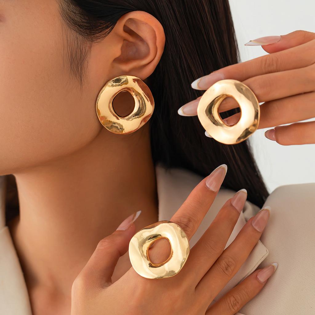 Jewelry Simple Temperament Hollow Geometric Round Personality Irregular Design Sense Niche Glossy Earrings