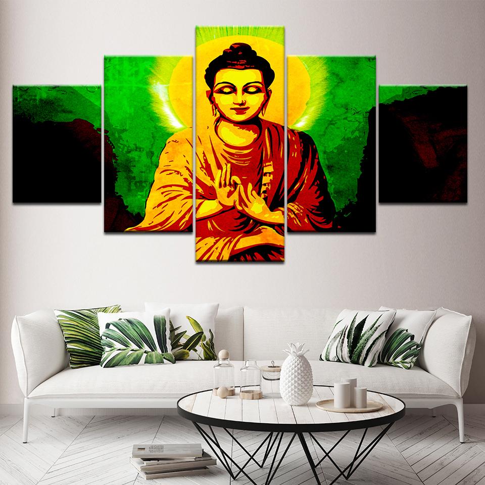5 Pcs/Set HD Printed Lord Gautama Buddha Samadhi Wall Art Painting Modular Wallpapers Poster Print for living room Home Decor 20x35 20x45 20x55cm