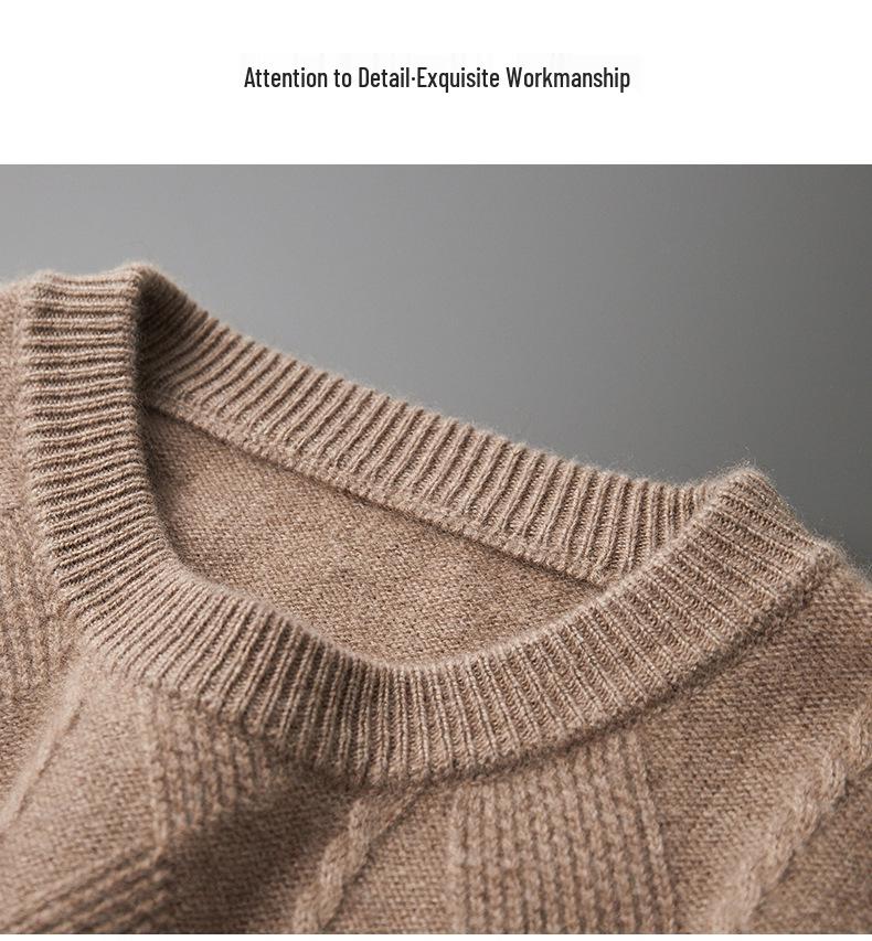 Men's Thickened Crew Neck Pure Cashmere Sweater - Warm Wool Knit Pullover for Autumn and Winter