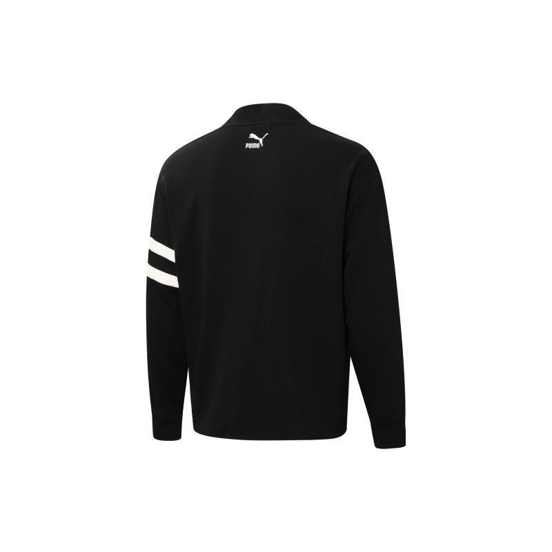 PUMA Logo Striped V-Neck Cardigan Unisex Tops Black 537517-01