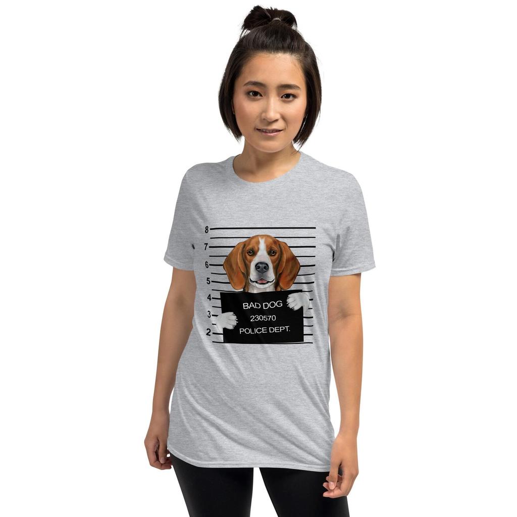 Bad Dog Mugshot Funny Beautiful ( CUTE BEAGLE ) Dog Lover Short-Sleeve Unisex T-shirt Mens Kids Womens