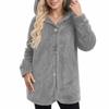 Women's Fashionable Solid Color Long Sleeved Pocket Loose Hooded Button Plush Jacket
