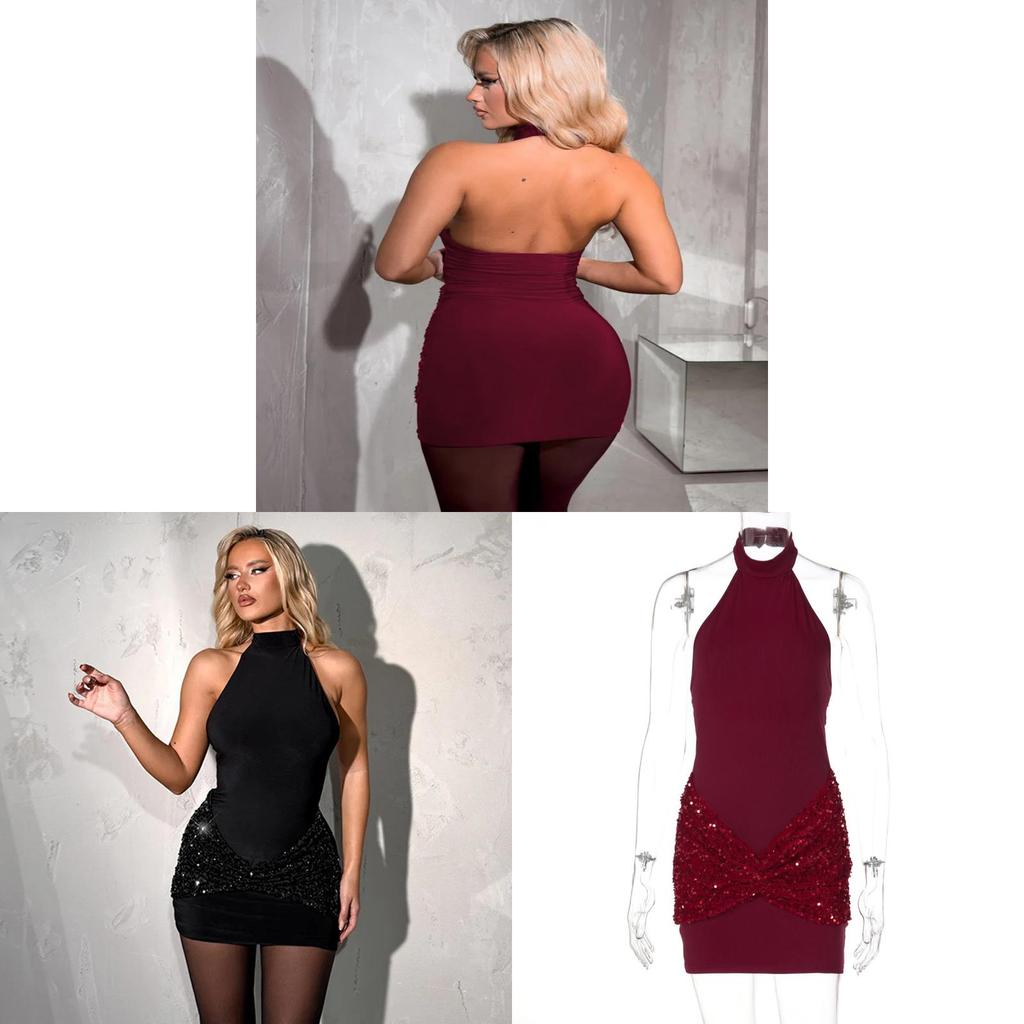 Elegant Backless Sleeveless Dress With Glitter Detailing For Party Wear
