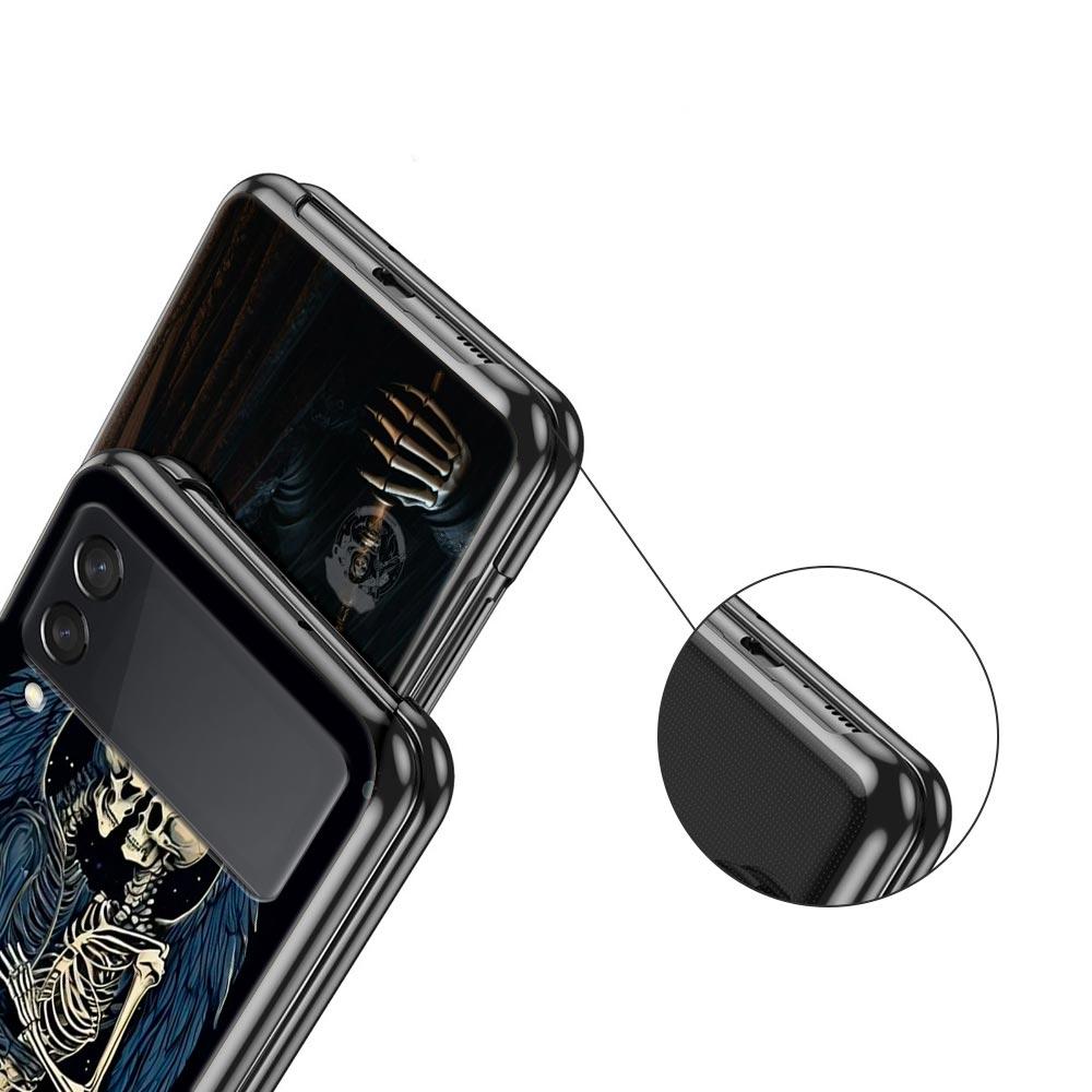 Hard PC Phone Case For Samsung Galaxy Z Flip 7 6 5 4 Black Cover For Galaxy Z Flip 3 Foldable Shockproof Skeleton Love Skull Bag