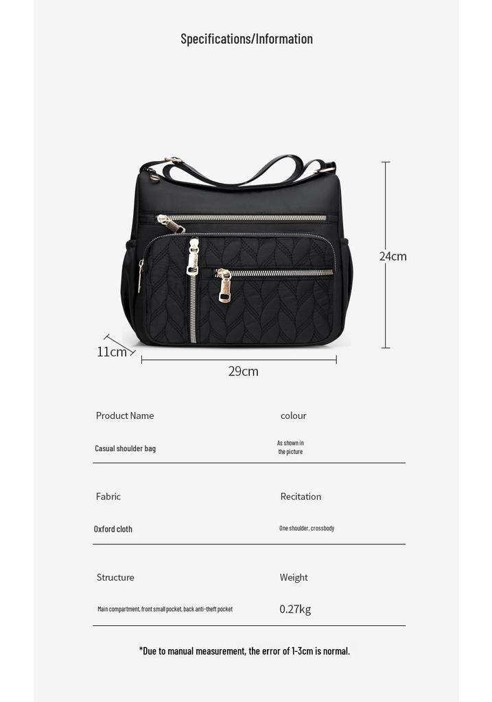 Damen Single Shoulder Crossbody Tasche - Große Kapazität Nylon Canvas mit Mehreren Fächern für Mütter