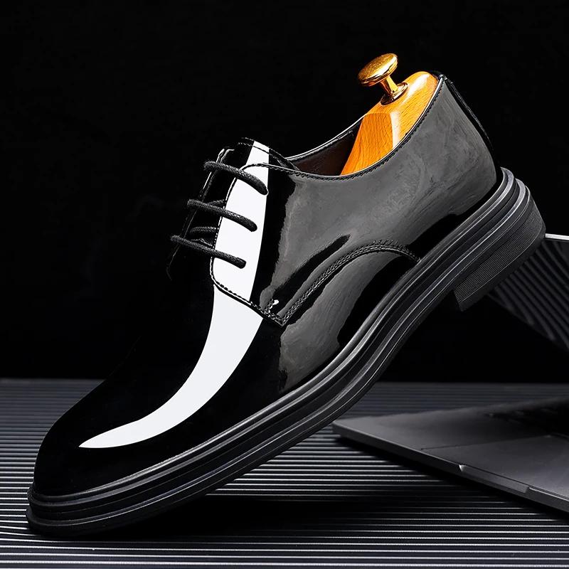 New Men 6/8cm Derby Shoes Patent Leather Height Increase Men Dress Shoes Formal Elevator Business Lift Shoes Bright Upper