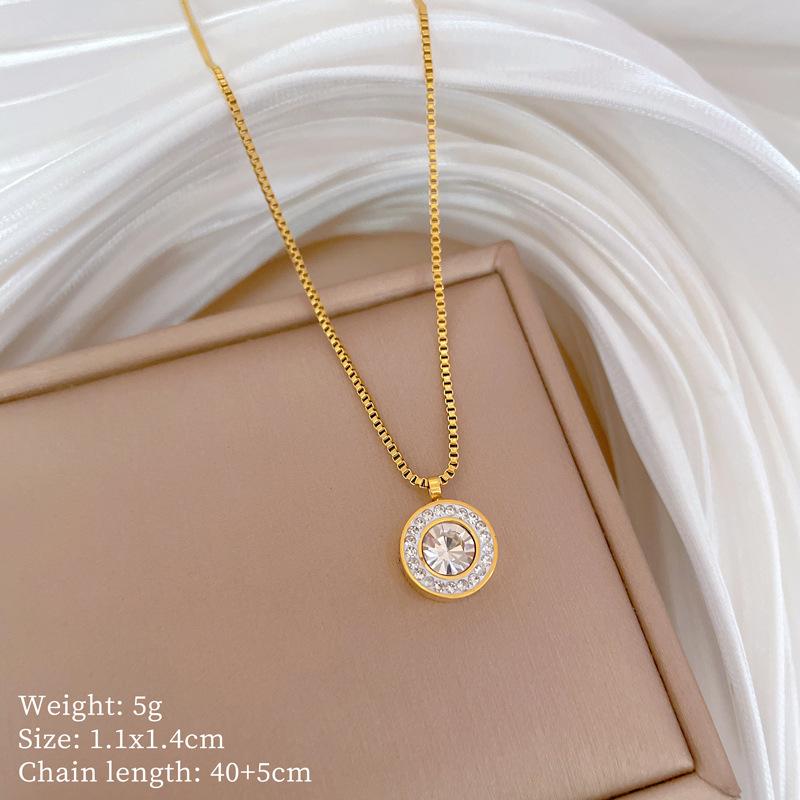 ZAKOL Shiny Crystal Zircon Round Pendant Necklace Earrings for Women Exquisite Stainless Steel Chain 2 Pcs Zircon Set