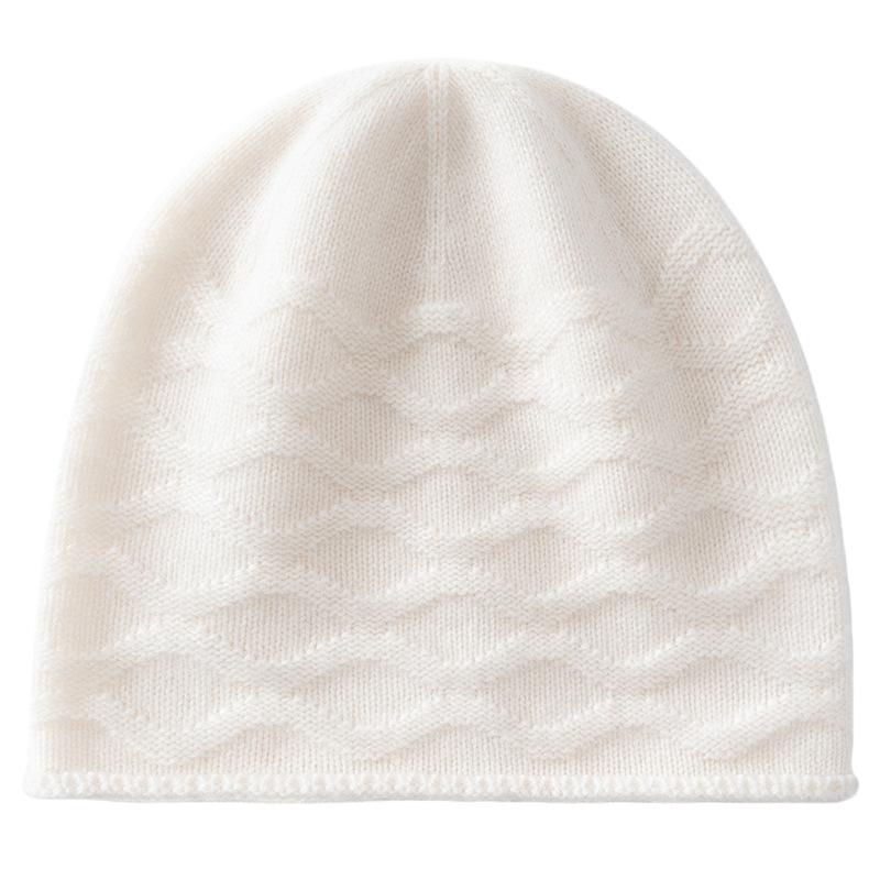 Cashmere hat women's solid color water pattern wool hat thermal ear protection bag head hat stacking hat knitted outdoor cold hat