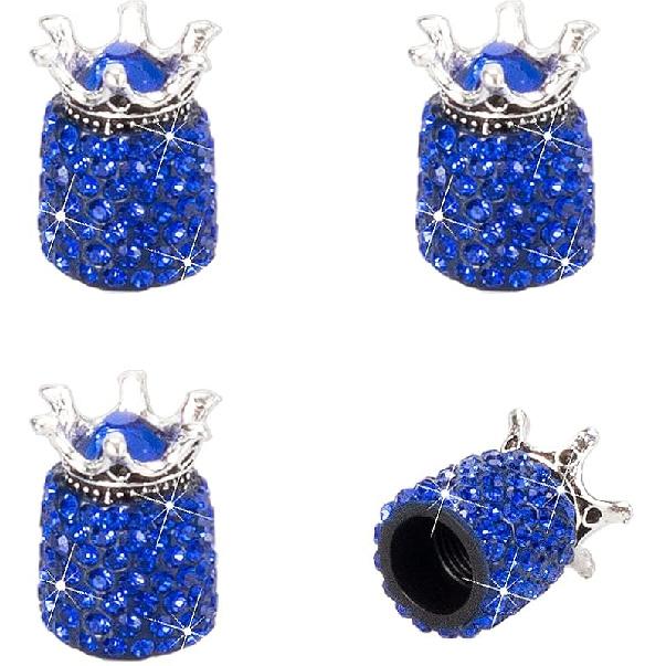 ROSON Valve Stem Caps, 4 Pack Handmade Crown Bling Crystal Rhinestone Car Wheel Tire Valve, Attractive Dustproof Car Accessories, Universal Stem Air