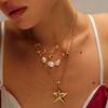 Double-Layer Irregular Paper Clip Pearl Light Zircon Necklace Electroplated 18K Gold Color Retention