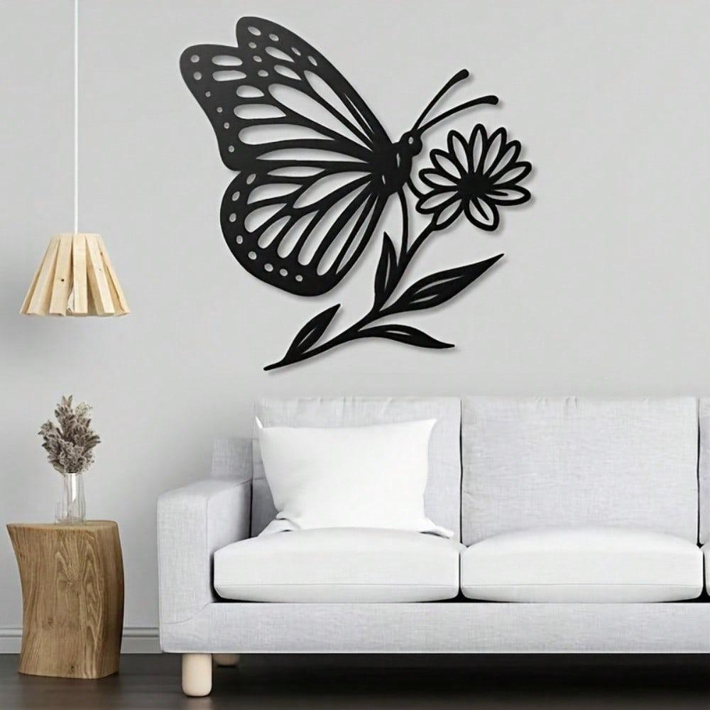 Butterfly Flower Metal Wall Art Vintage Iron Sculpture Home Garden Decor Gift