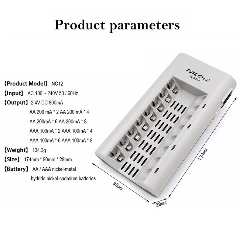 PALO Charger Original 8 Slots Charger For AA AAA Ni-MH Ni-Cd 1.2v Batteries Intelligent Rechargeable Battery Charger