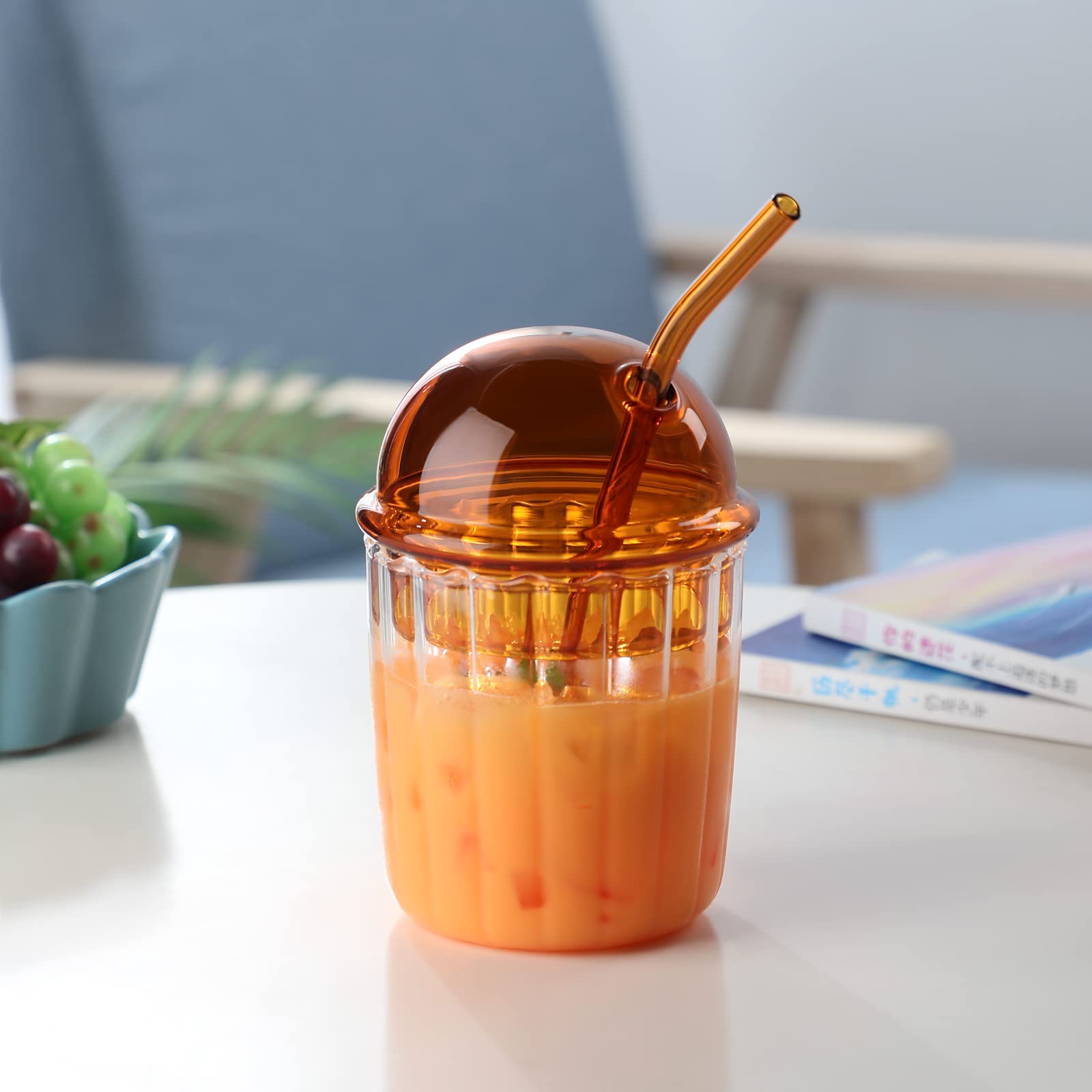 

Кружка для кофе Boba Cup Bubble, банка для питья с крышкой и трубочкой, стакан из янтарного стекла с широким горлом для напитков со льдом, 15 унций