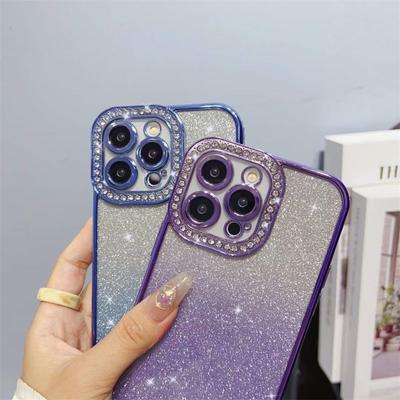 Luxury Fashion Gradient Diamond Soft TPU Phone Case For iPhone 14 13 12 11 Pro Max Electroplating Shockproof Case For iPhone 14 13 12 11