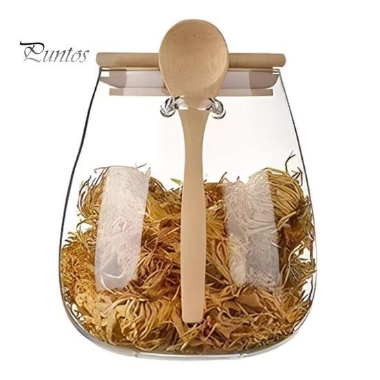 

Стеклянная банка для хранения с бамбуковой крышкой, большой емкости, пищевой, без BPA, прозрачный стеклянный контейнер для хранения с ложкой 1000ML